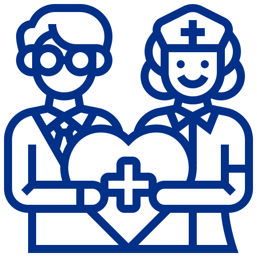 two cartoon health professionals hold a heart together
